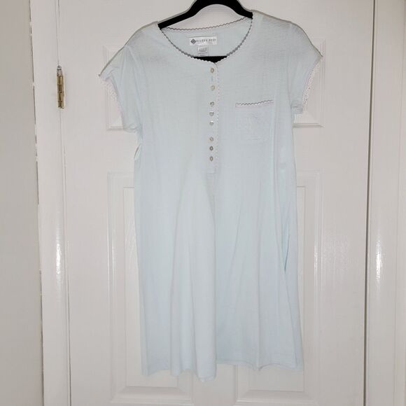 Eileen West Cotton Knit Nightshirt‎ Short Nightgown Short Sleeve Logo Pocket S - Picture 1 of 12